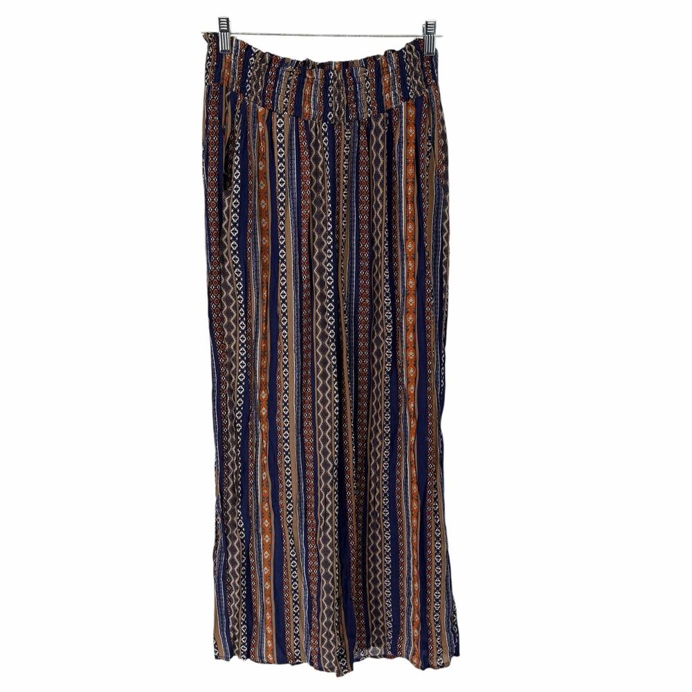 NEW Kori America Paisley Striped Smocked Waist Wide Leg Palazzo Pants Med